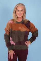 Tribal | Fuzzy Intarsia Crew Neck Sweater