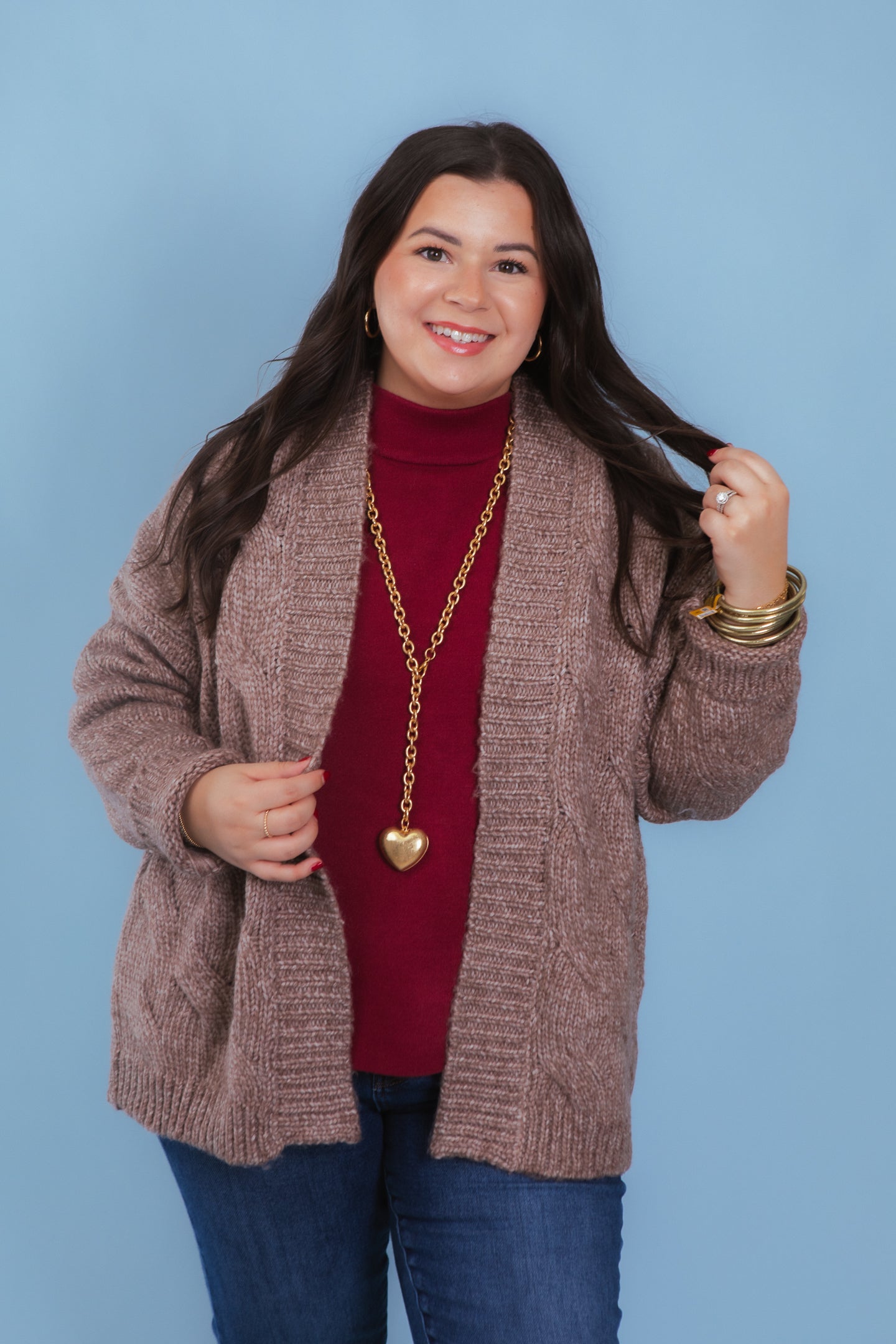 Chunky Cable Knit Open Front Cardigan