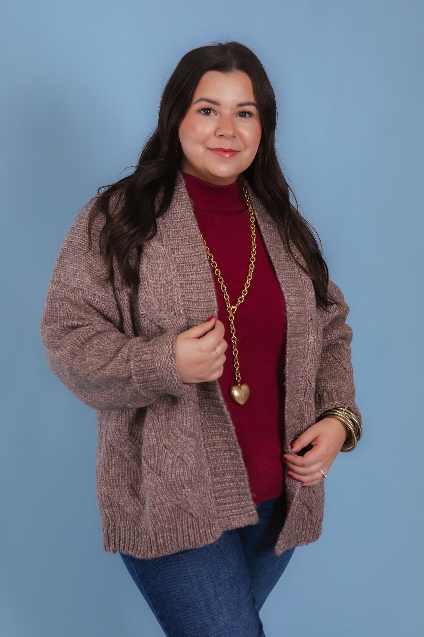 Chunky Cable Knit Open Front Cardigan