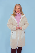 Tribal | Faux Sherpa Zip-Front Hooded Coat With Drawcord