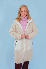 Tribal | Faux Sherpa Zip-Front Hooded Coat With Drawcord