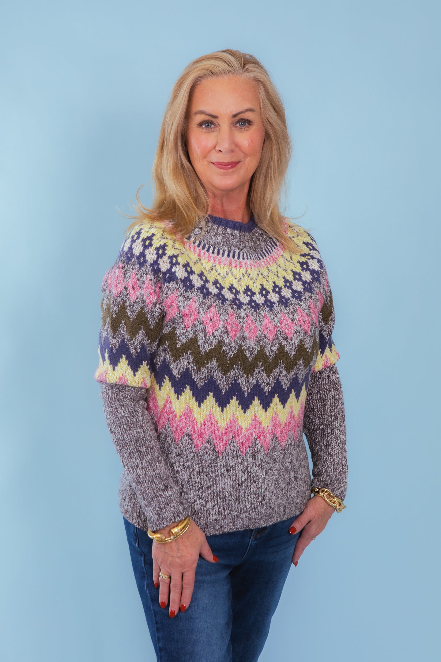 Tribal | Intarsia Ribbed Long Sleeve Sweater