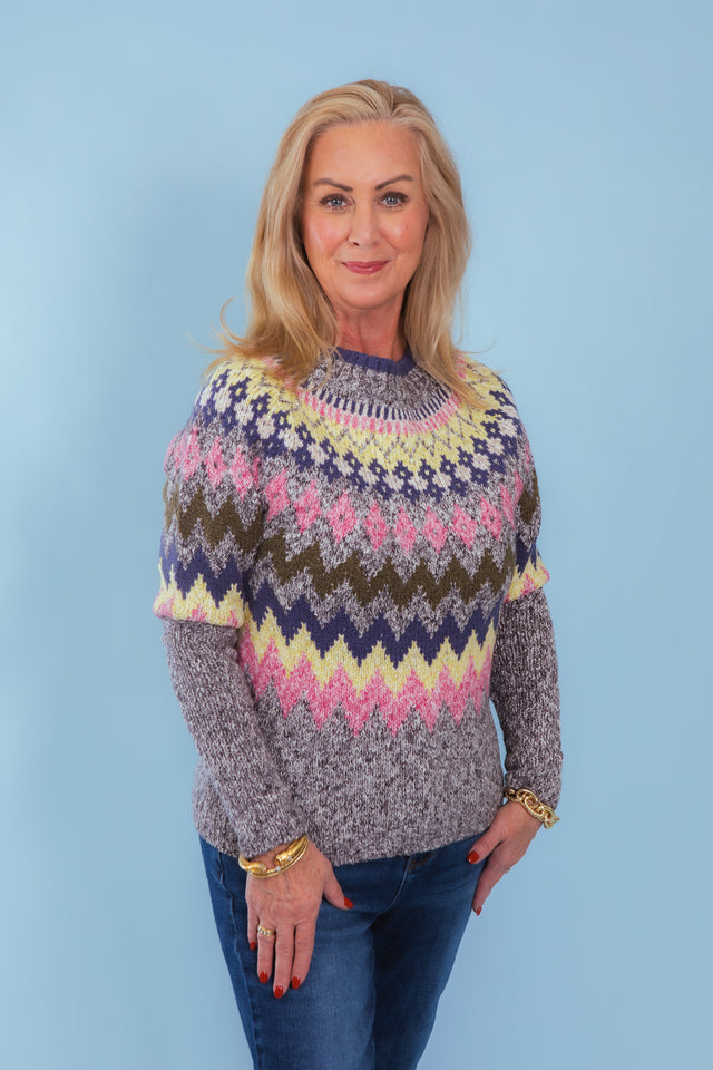 Tribal | Intarsia Ribbed Long Sleeve Sweater