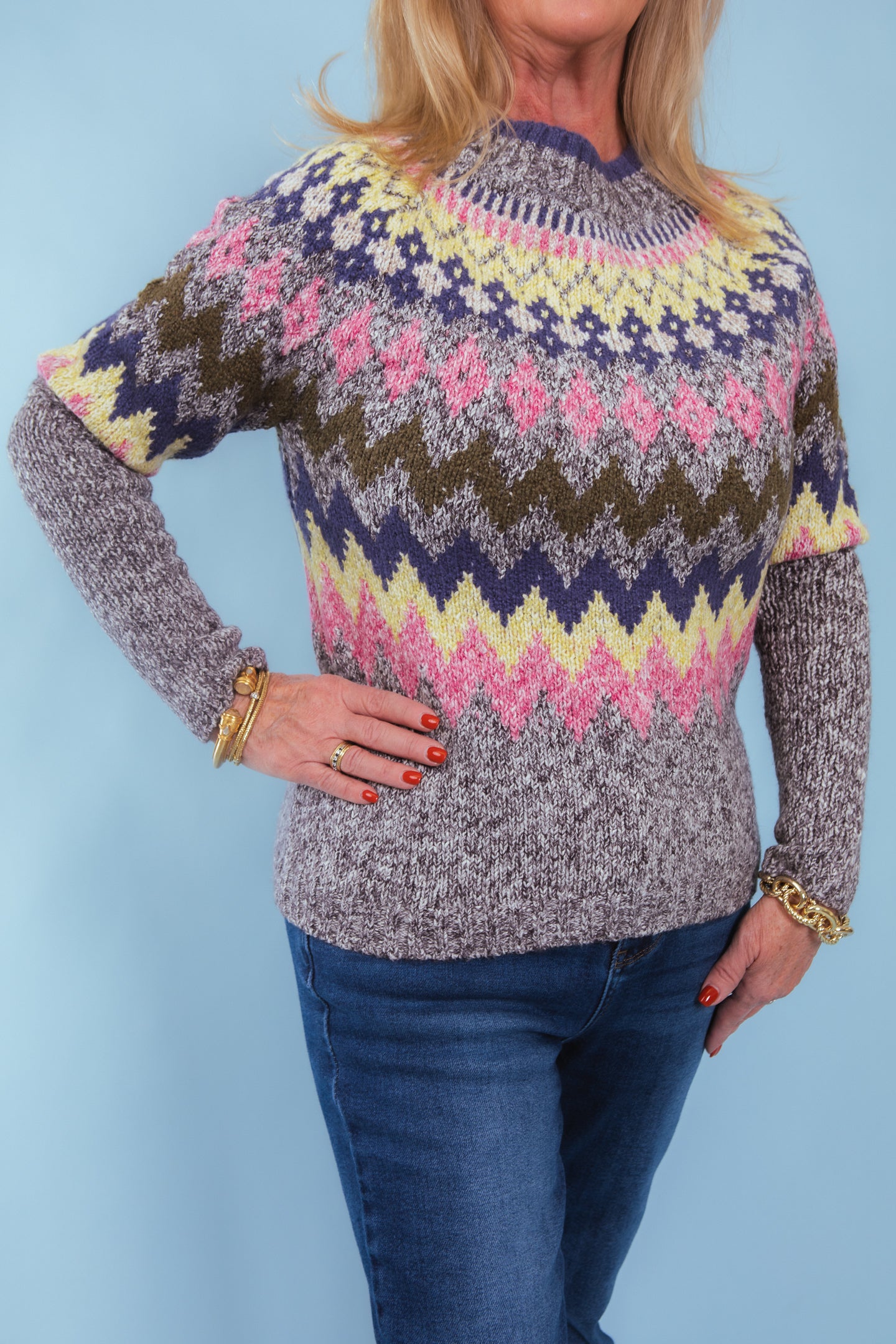 Tribal | Intarsia Ribbed Long Sleeve Sweater
