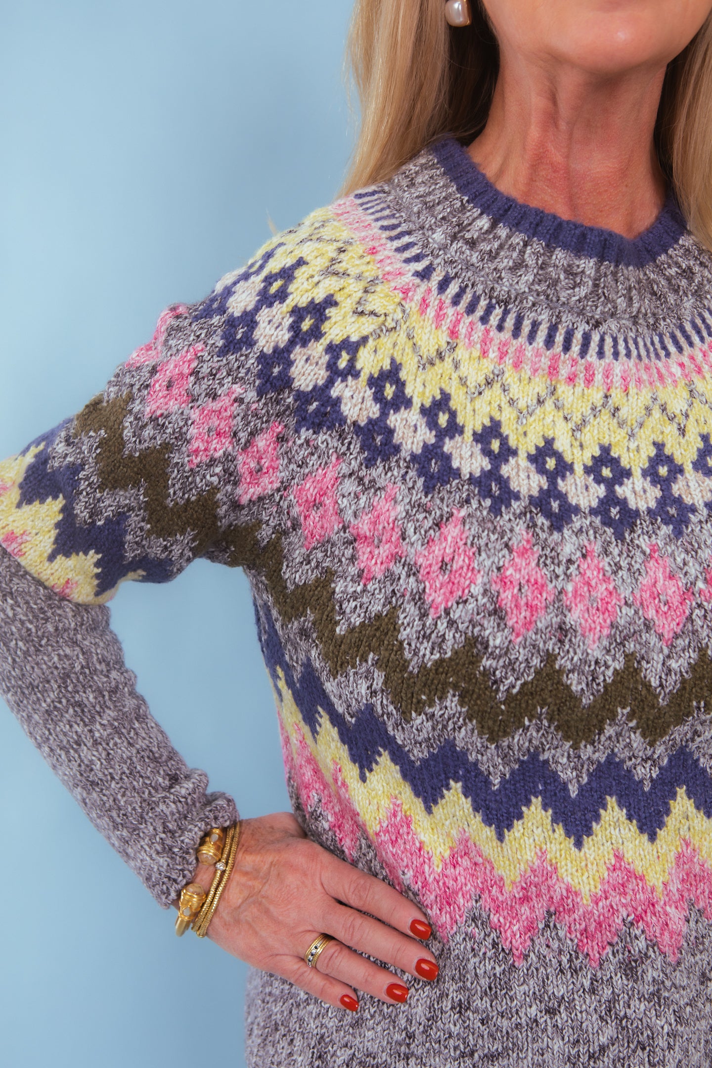 Tribal | Intarsia Ribbed Long Sleeve Sweater