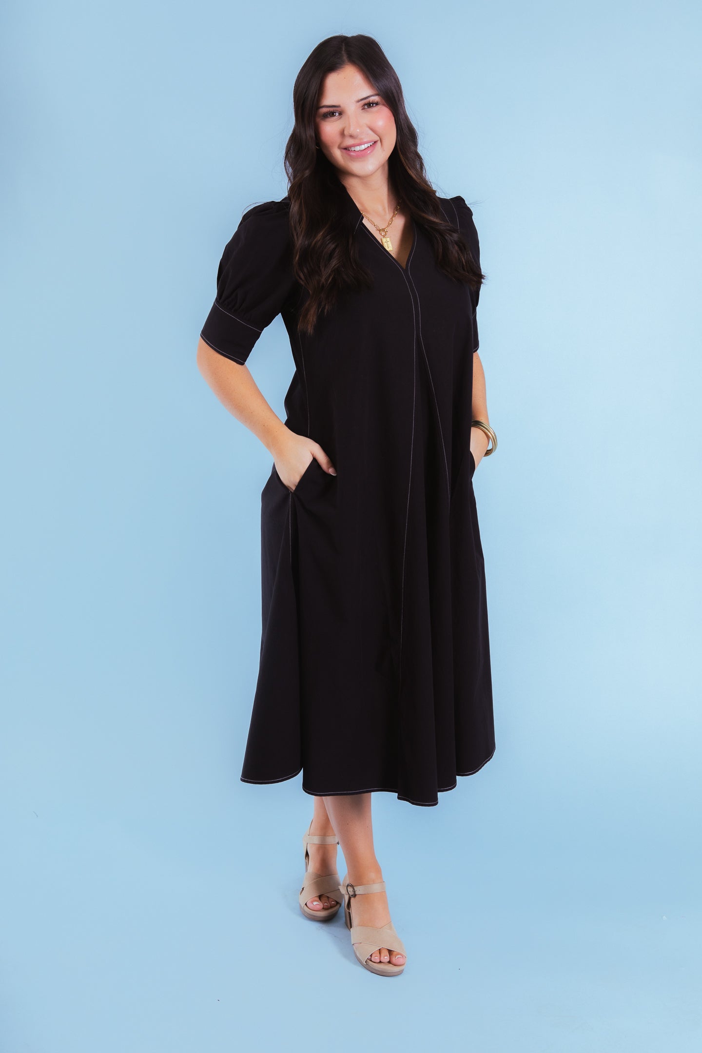 Lior | Amber Pointed Collar Short Sleeve Dress