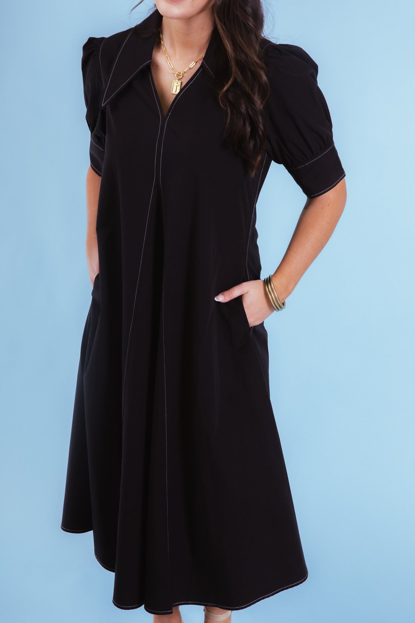 Lior | Amber Pointed Collar Short Sleeve Dress