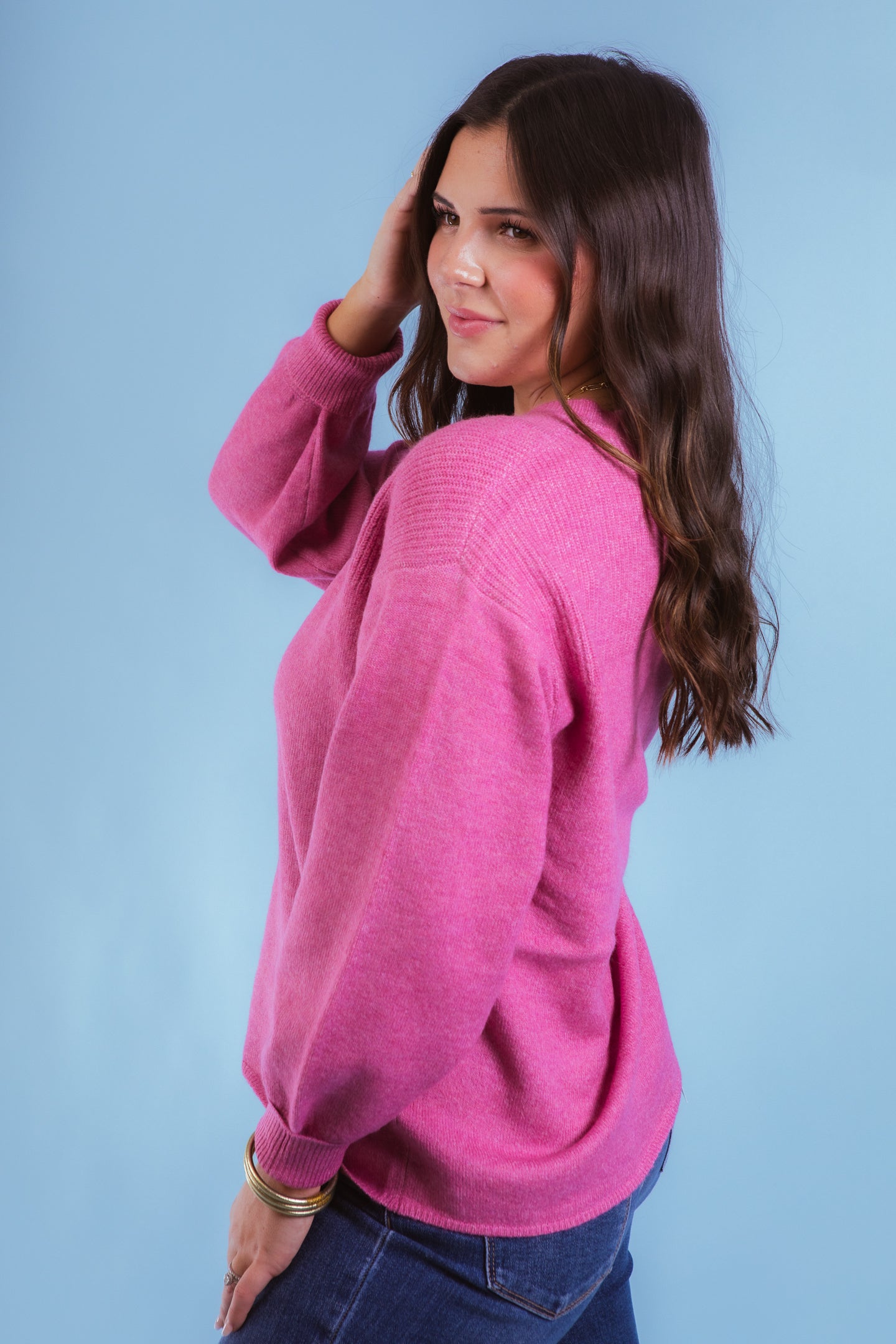 Tribal | Mandarin Collar Long Puff Sleeve Sweater