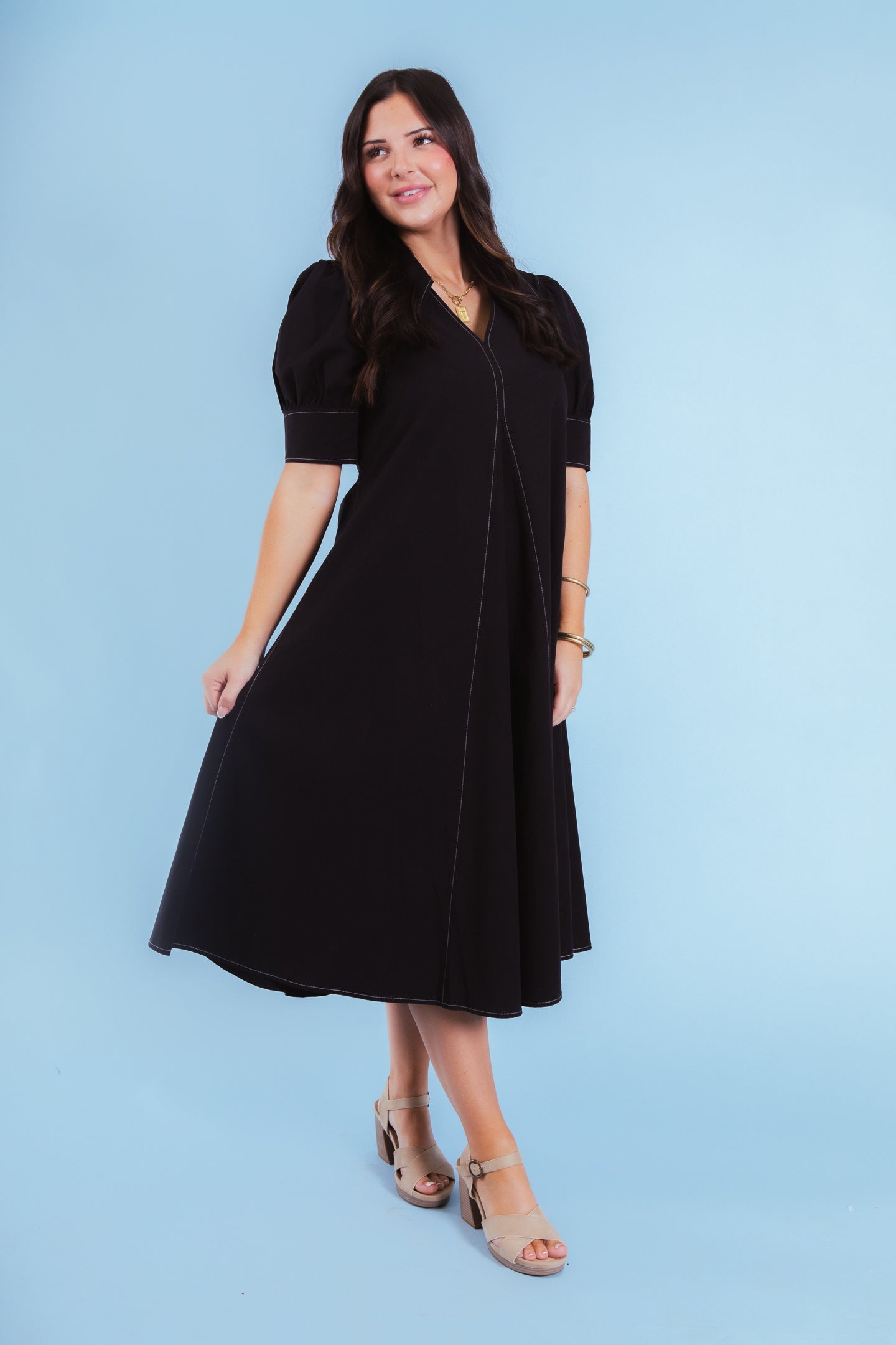 Lior | Amber Pointed Collar Short Sleeve Dress