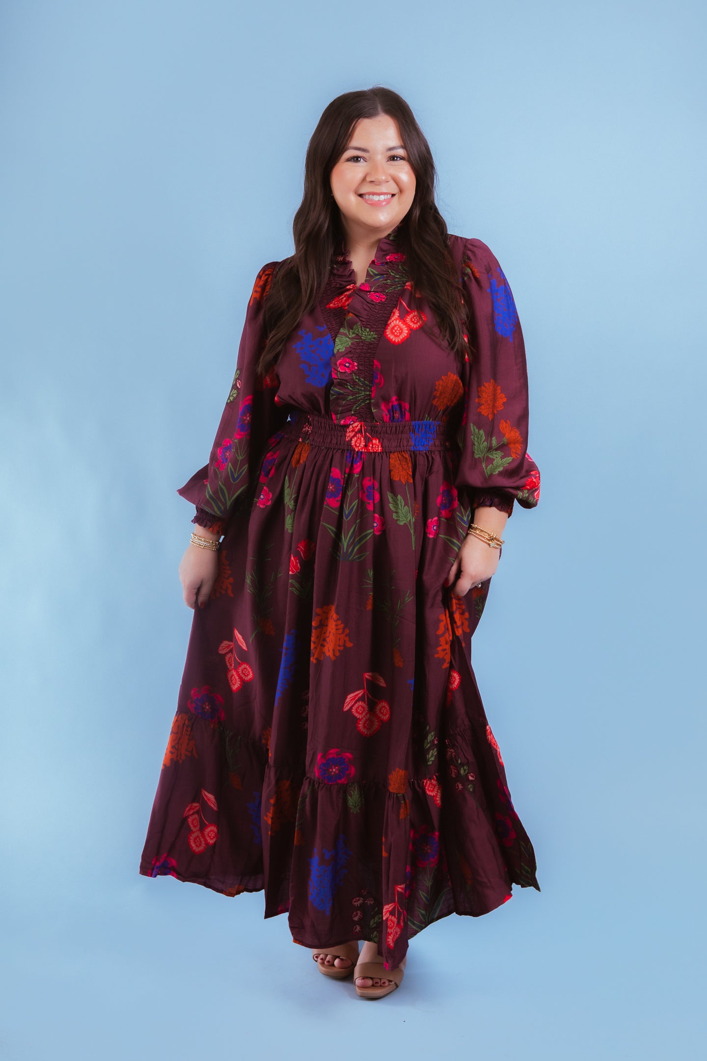 Ruffled Charm Smocked Midi Dress