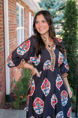 Floral Border Print Tiered Maxi Dress