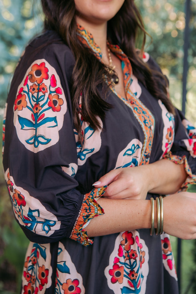 Floral Border Print Tiered Maxi Dress
