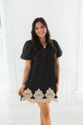 Midnight Elegance Embroidered Mini Dress