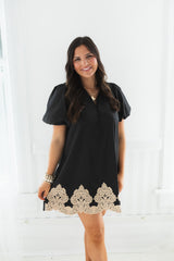 Midnight Elegance Embroidered Mini Dress