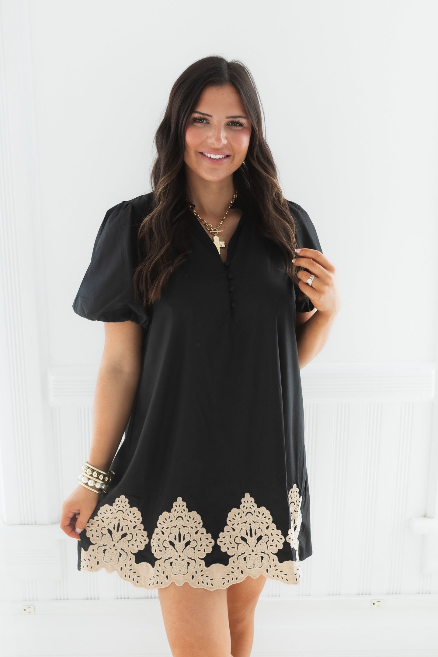 Midnight Elegance Embroidered Mini Dress