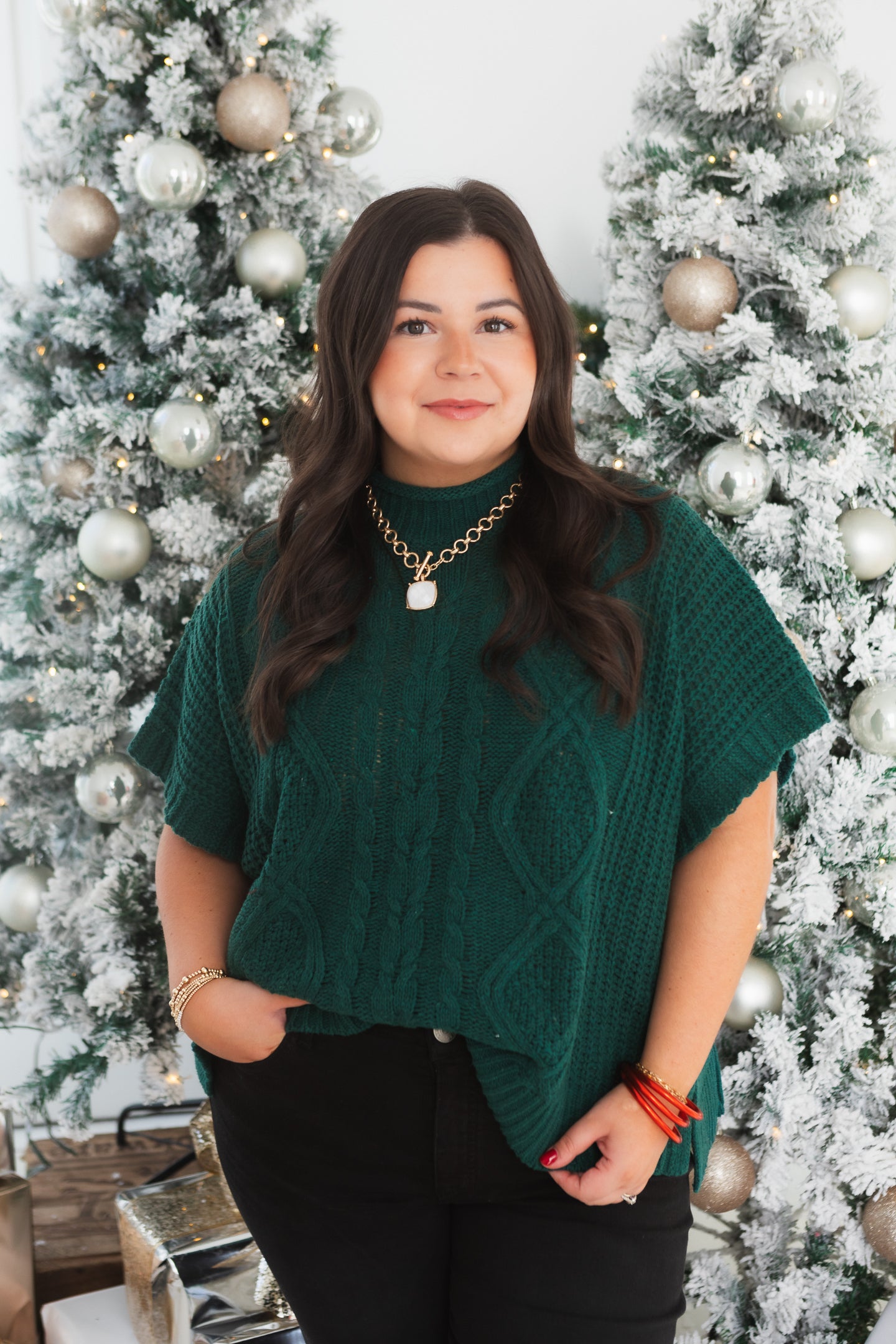 Mudpie | Green Claude Cable Knit Sweater