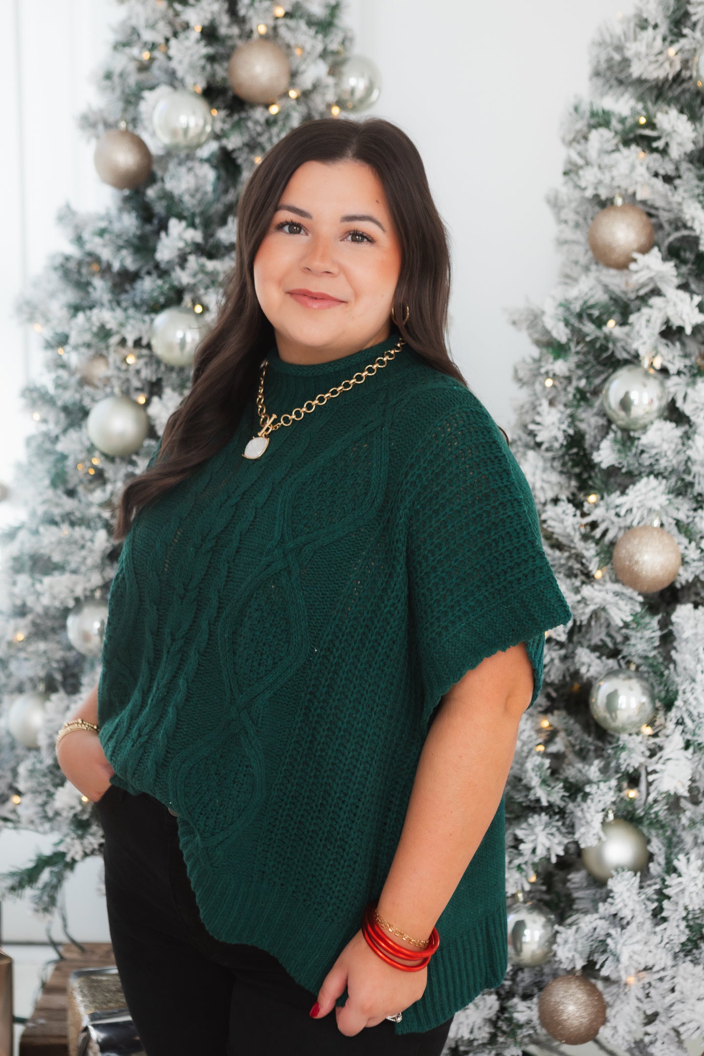 Mudpie | Green Claude Cable Knit Sweater