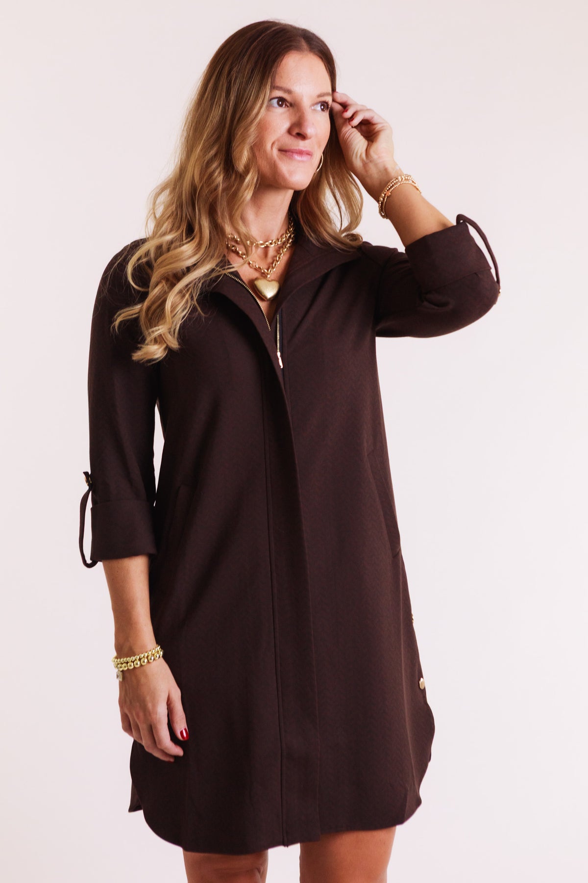 Lior | Milo Hidden Placket Zip Dress in Chocolate