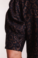 Lior | Amber Pointed Collar Mocha Animal Dress