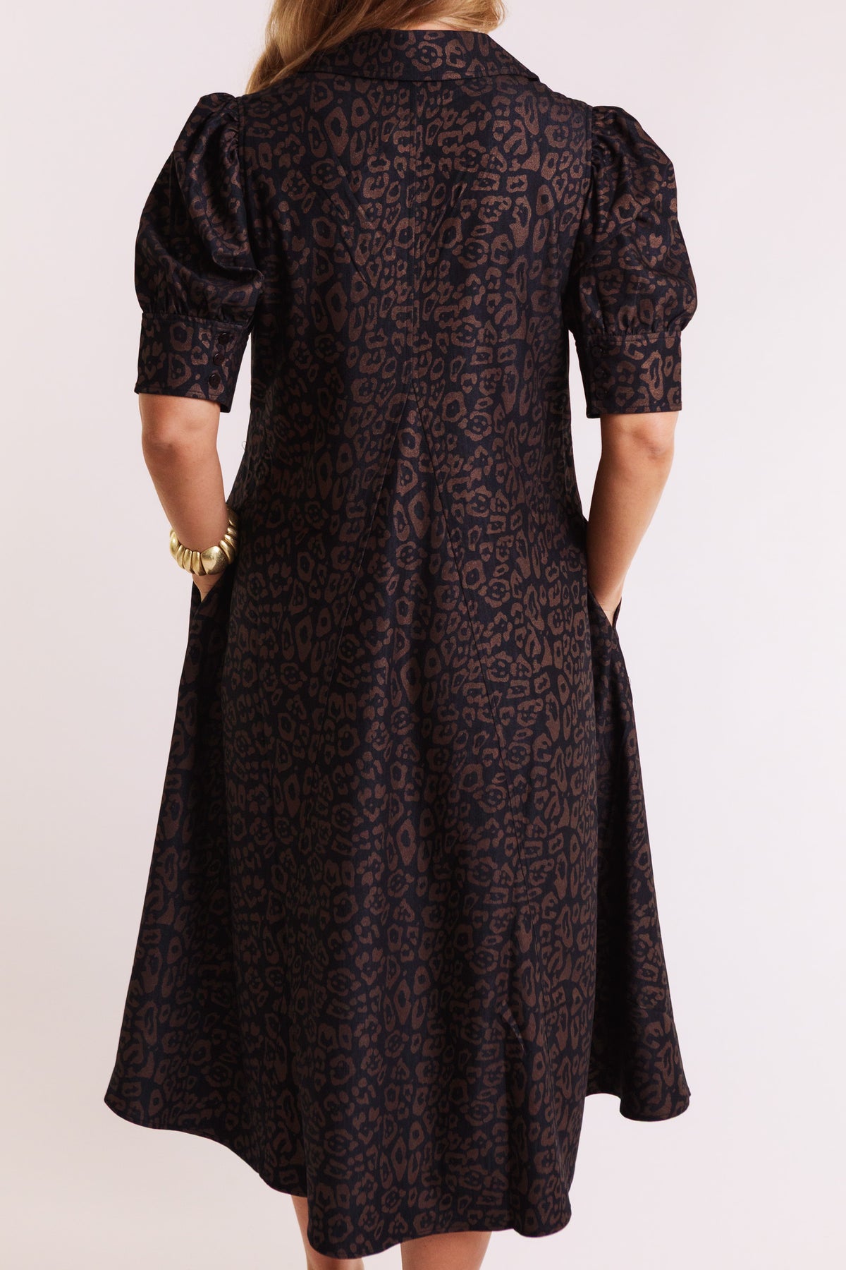 Lior | Amber Pointed Collar Mocha Animal Dress