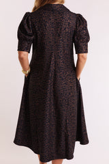Lior | Amber Pointed Collar Mocha Animal Dress