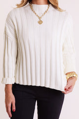 Statement Ribbed Pocket Pullover - Ivory