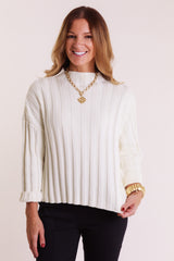Statement Ribbed Pocket Pullover - Ivory