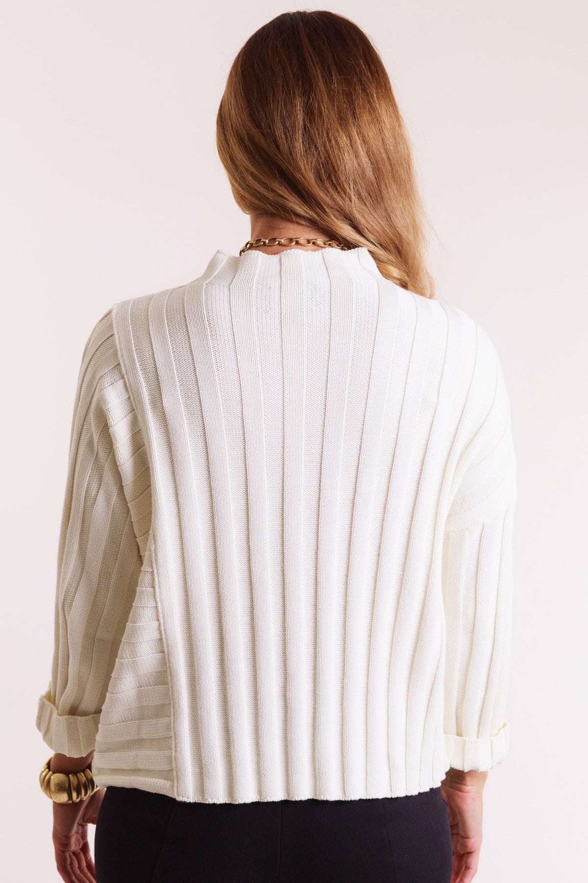 Statement Ribbed Pocket Pullover - Ivory