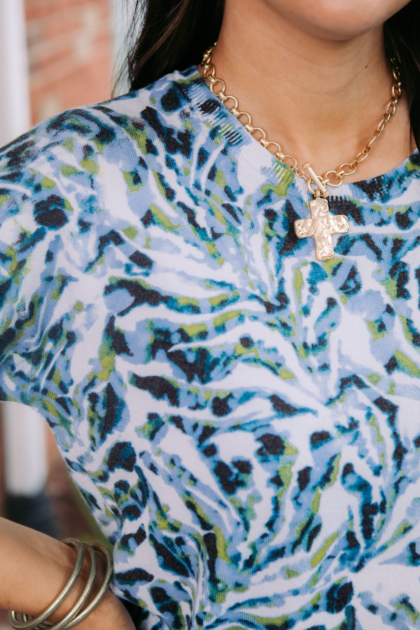 Tribal | Soft Yarn Three-Quarter Sleeve Crewneck Sweater