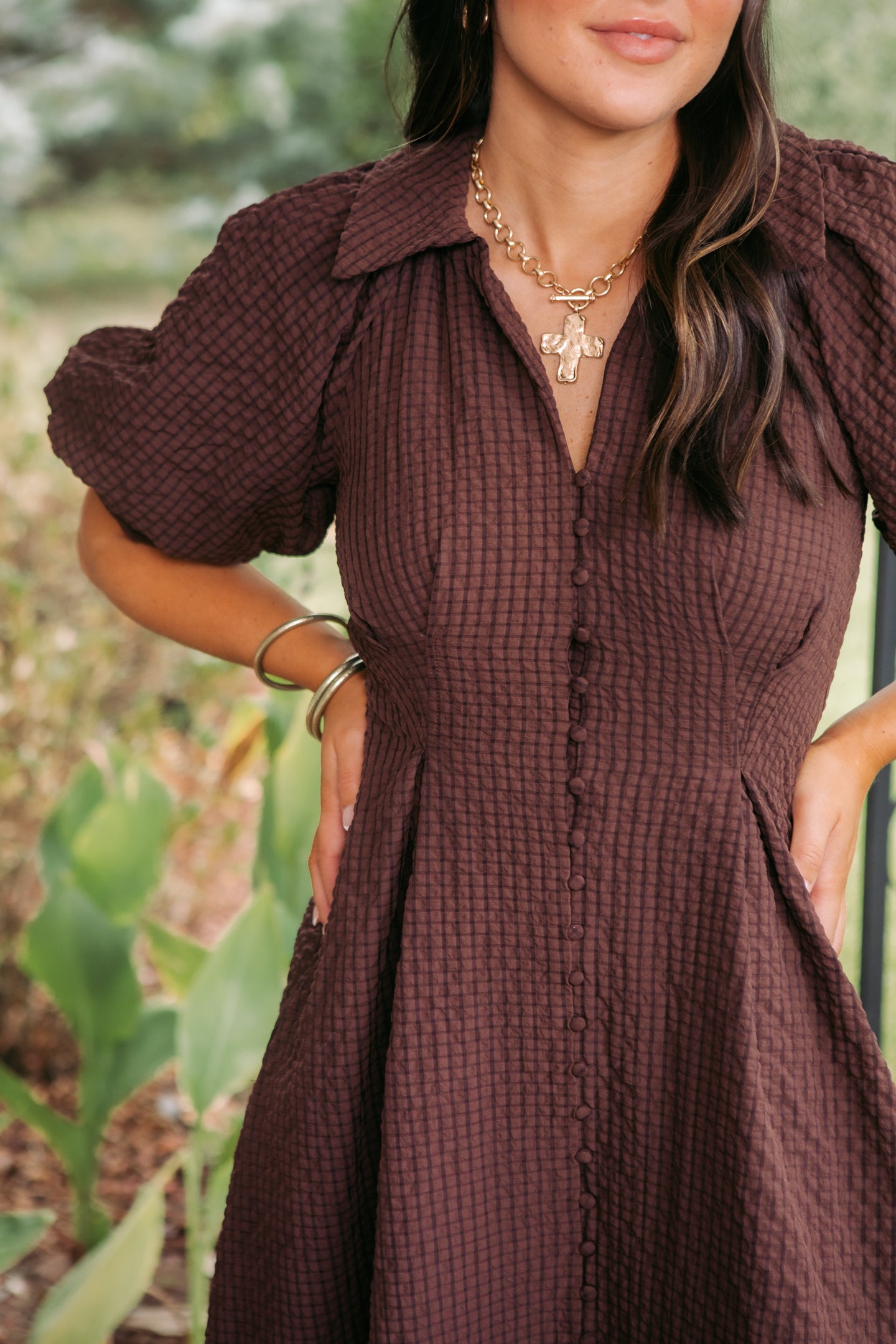 english factory brown dress English Factory | The Lori Midi Dress