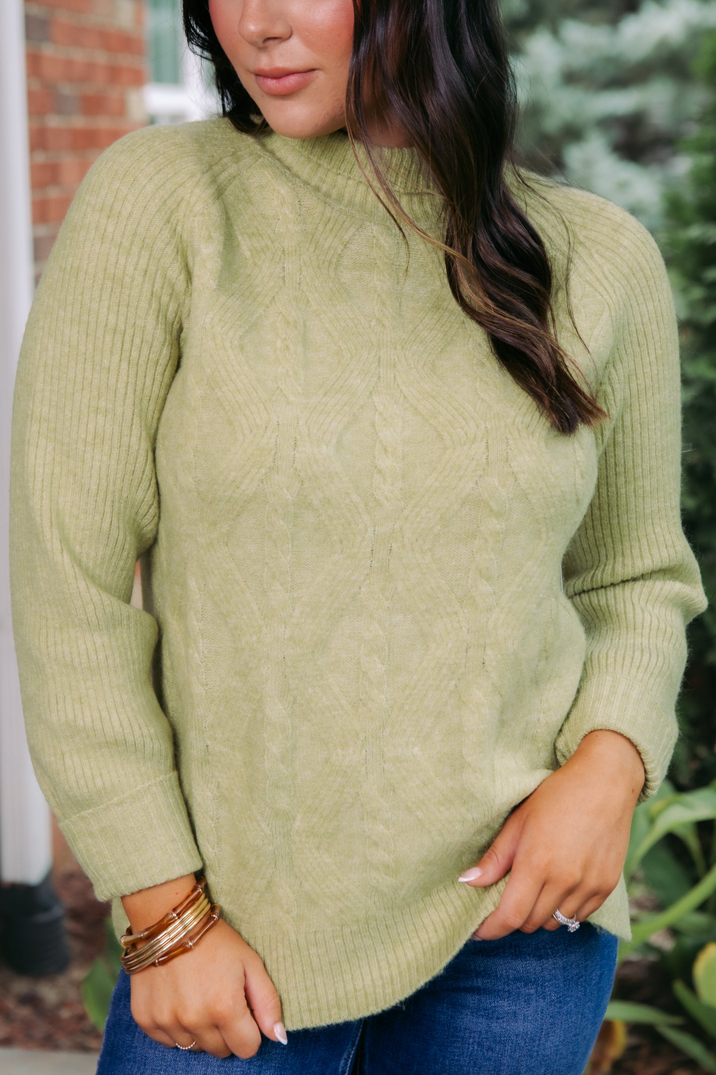 Tribal | Long Puff Sleeve Mock Neck Sweater