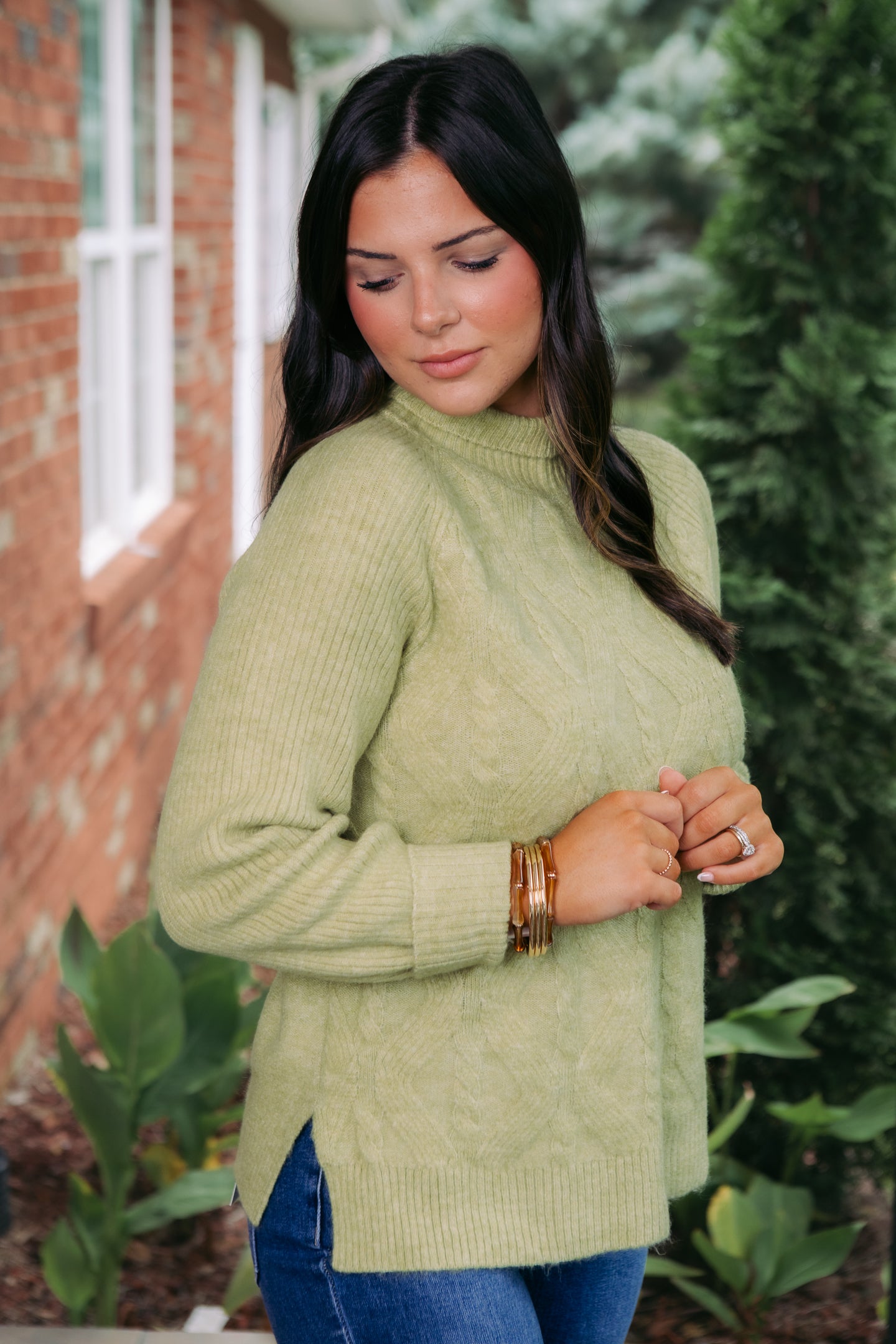 Tribal | Long Puff Sleeve Mock Neck Sweater