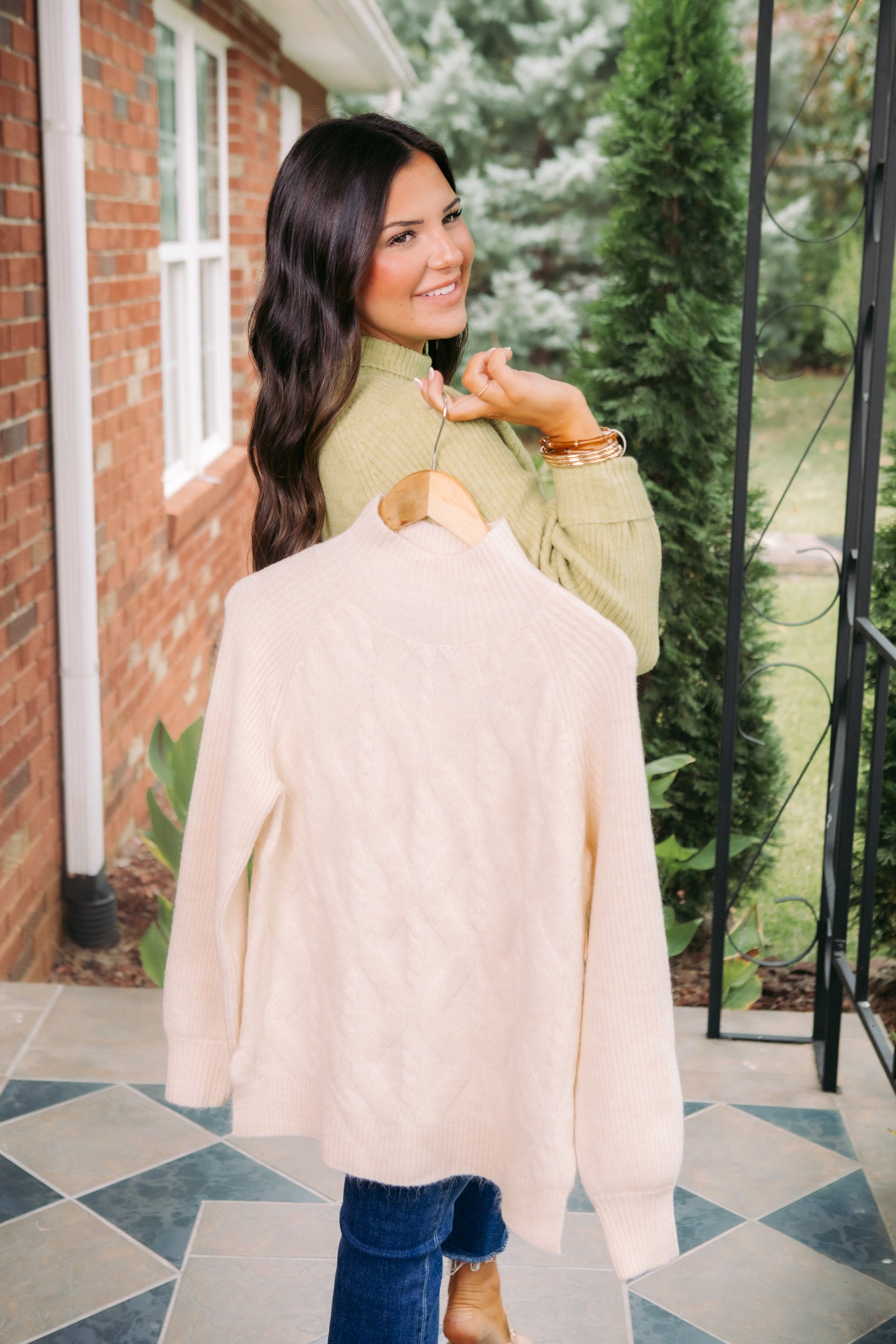 Tribal | Long Puff Sleeve Mock Neck Sweater