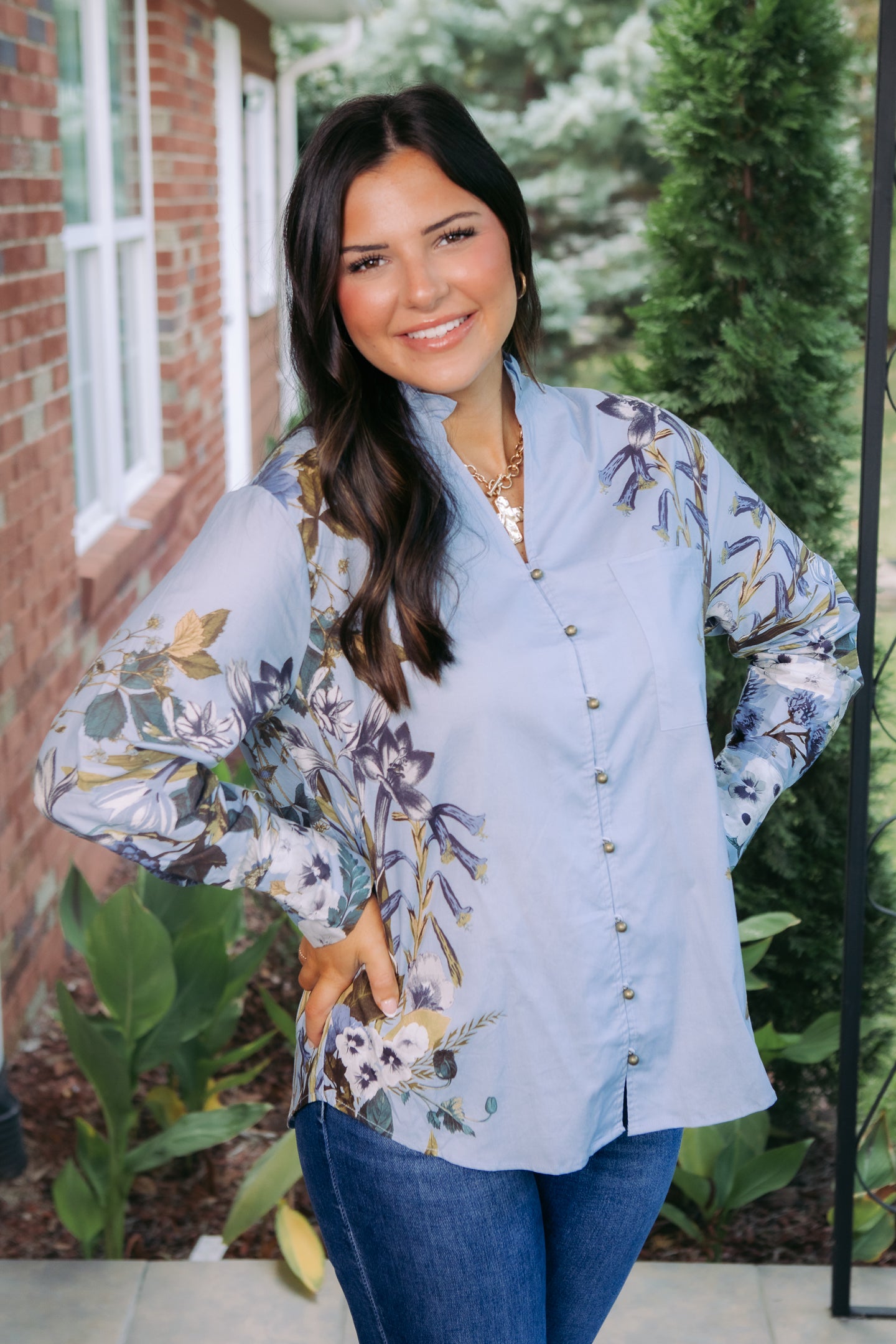 Blooming Elegance Ruffle Neck Blouse