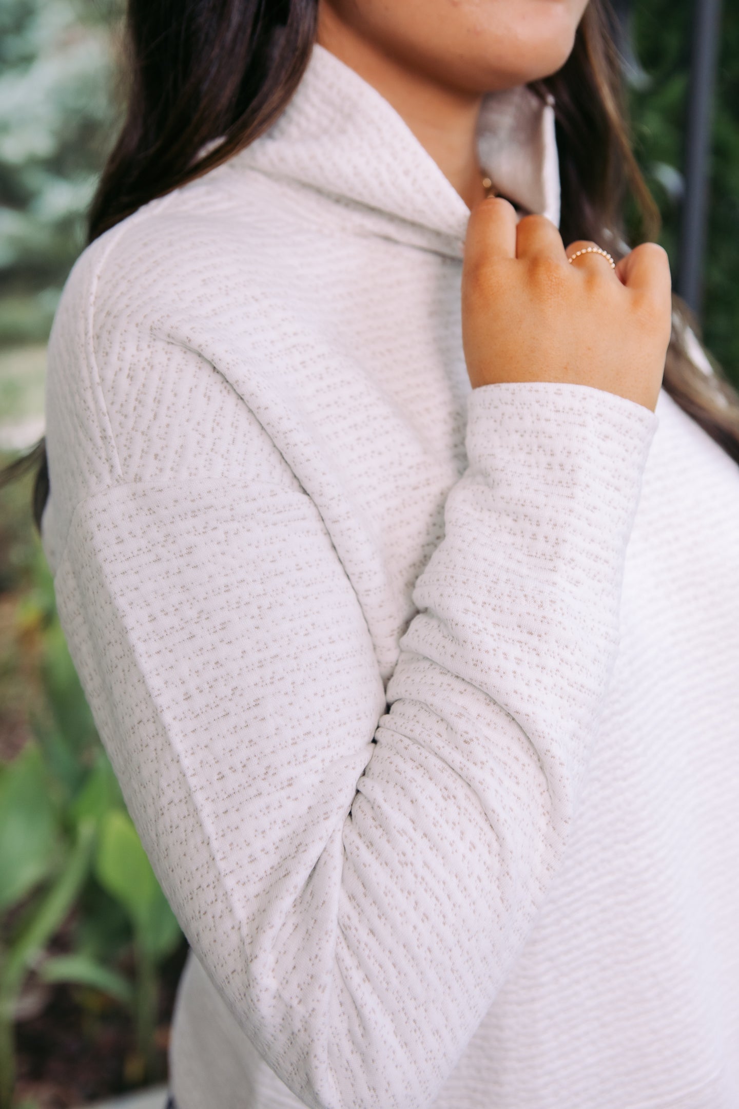 Tribal | Puckered Knit Drop Shoulder Funnel Neck Top