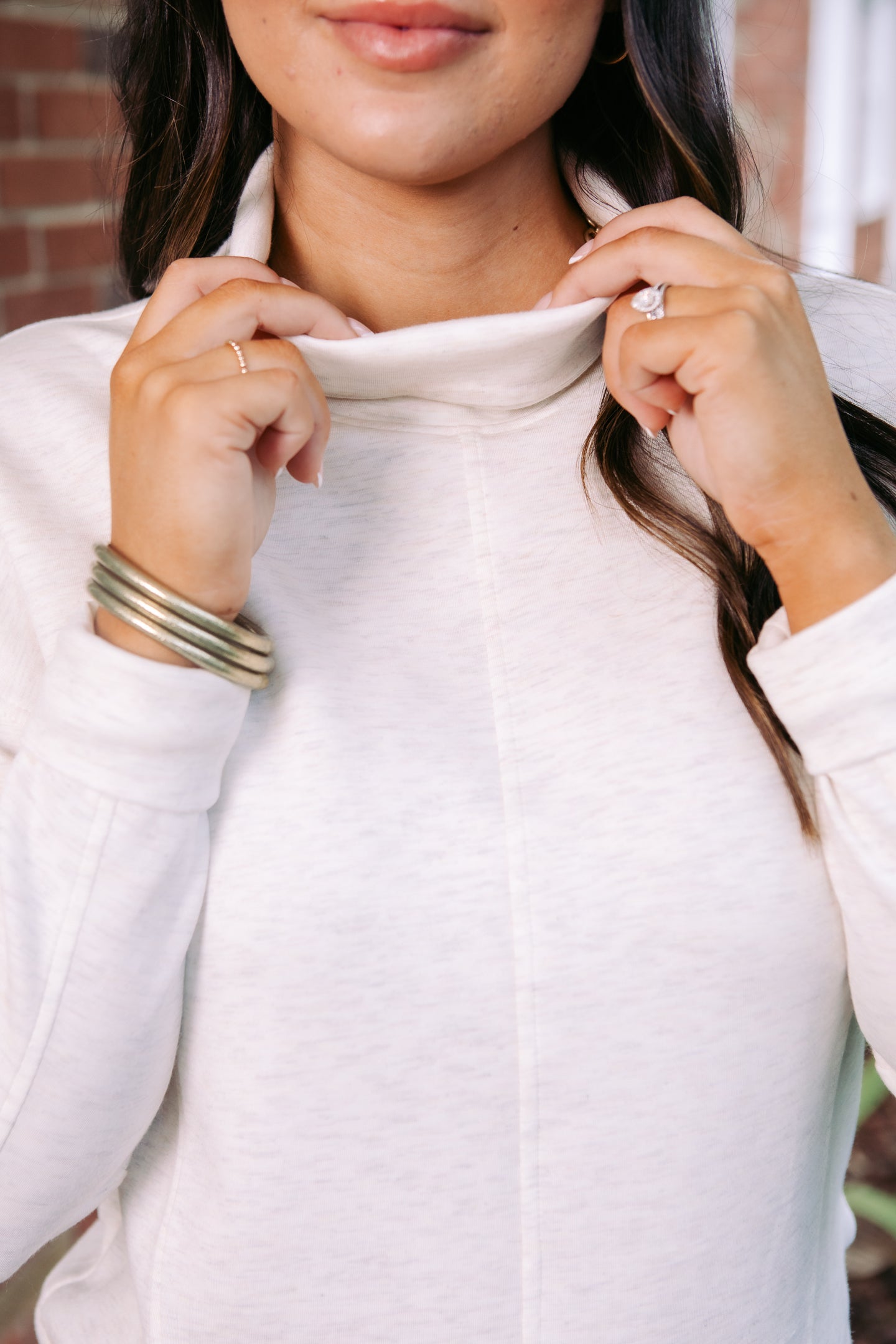 Tribal | Techno Lux Drop Shoulder Funnel Neck Knit Top