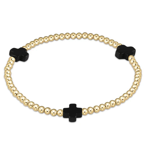 Enewton | Signature Cross Gold Pattern 3mm Bead Bracelet - Onyx
