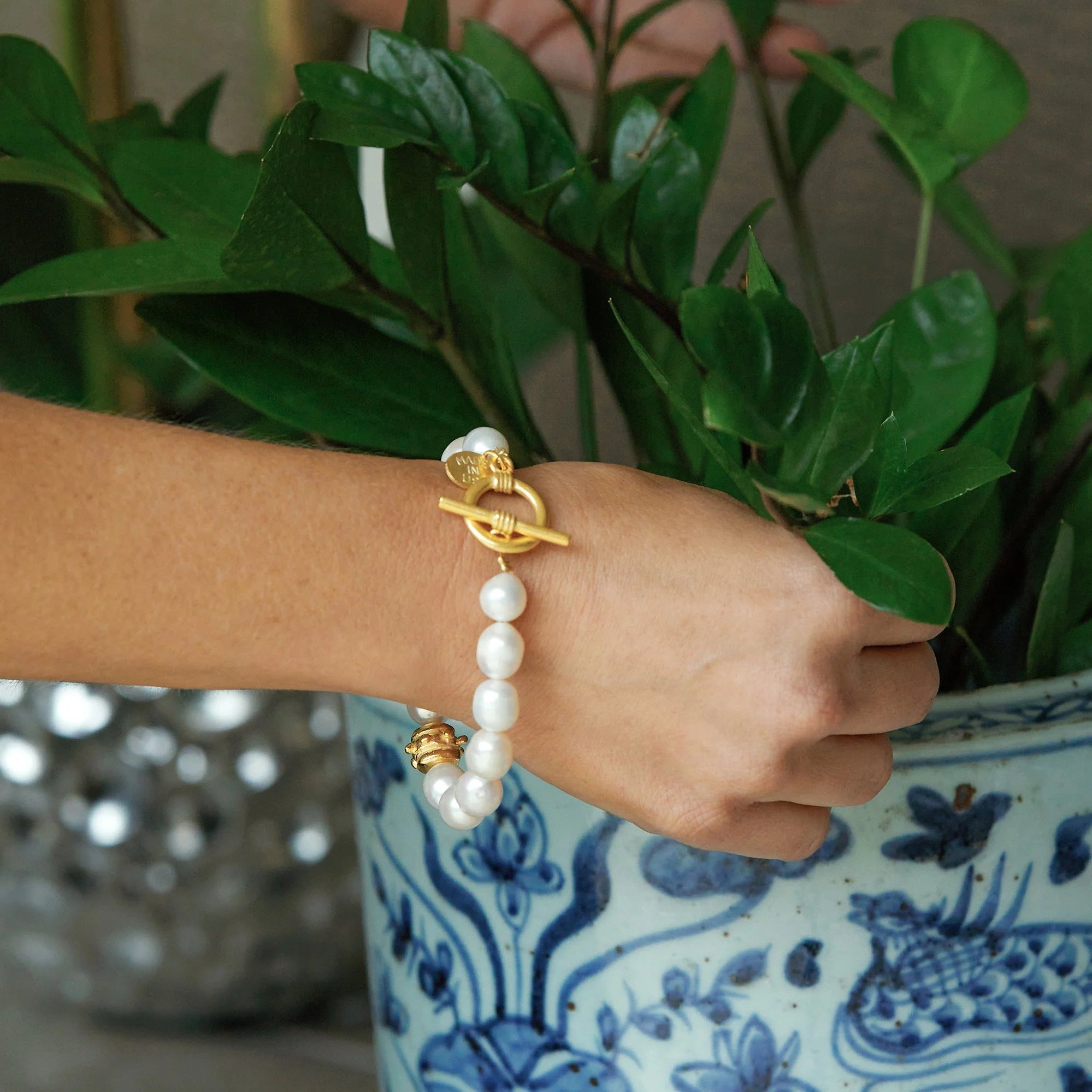 Susan Shaw | Gold Bead Freshwater Pearl Toggle Bracelet