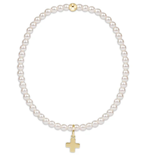 Enewton | Classic pearl 3mm bead bracelet - signature cross gold charm