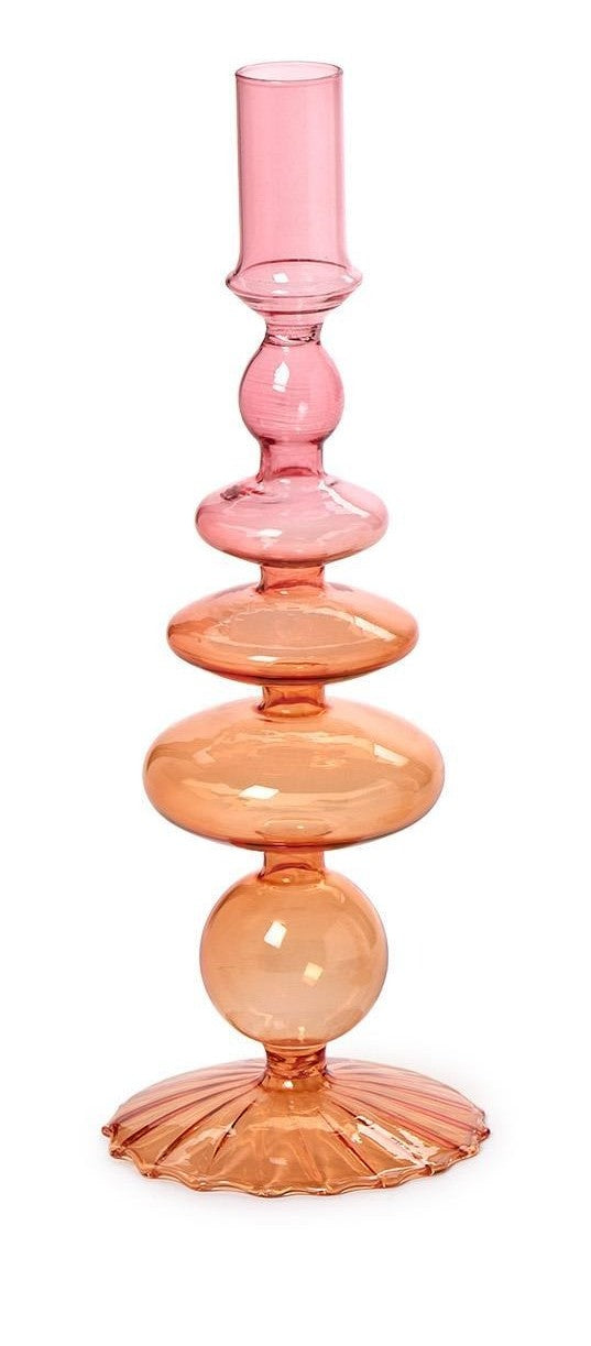 Hand-Blown Glass Taper Candlestick Candleholders