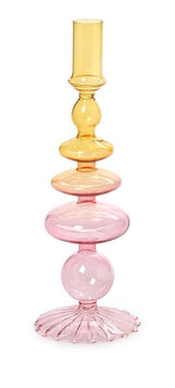 Hand-Blown Glass Taper Candlestick Candleholders