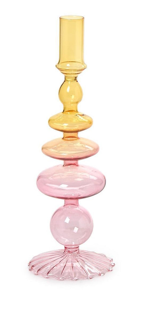 Hand-Blown Glass Taper Candlestick Candleholders