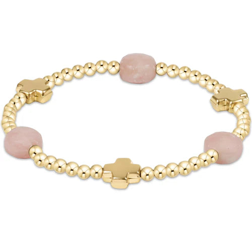 Enewton | Signature Cross Admire Gold Pattern 3mm Bead Bracelet - Pink Opal