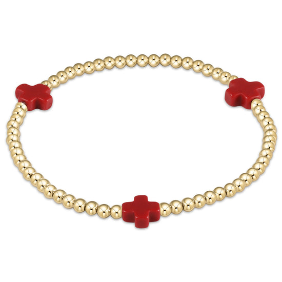 Enewton | Signature Cross Gold Pattern 3mm Bead Bracelet - Red