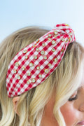 Embellished Gingham Knotted Headband