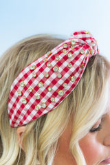Embellished Gingham Knotted Headband