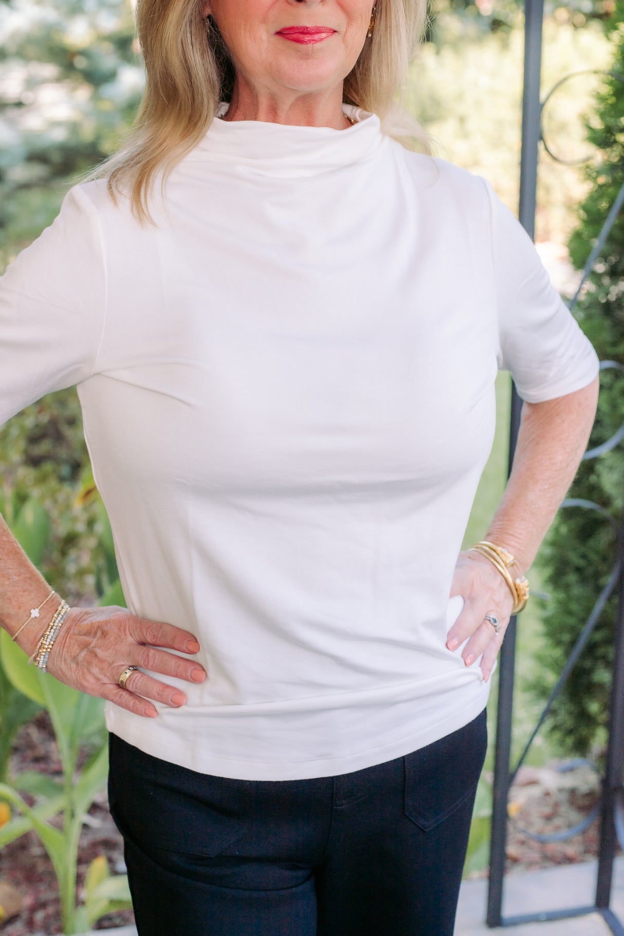 Tribal | Funnel Neck Knit Top