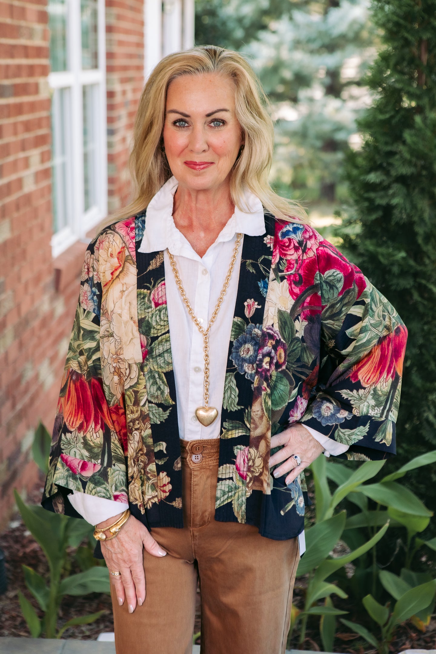 Primula Print Black Short Kimono