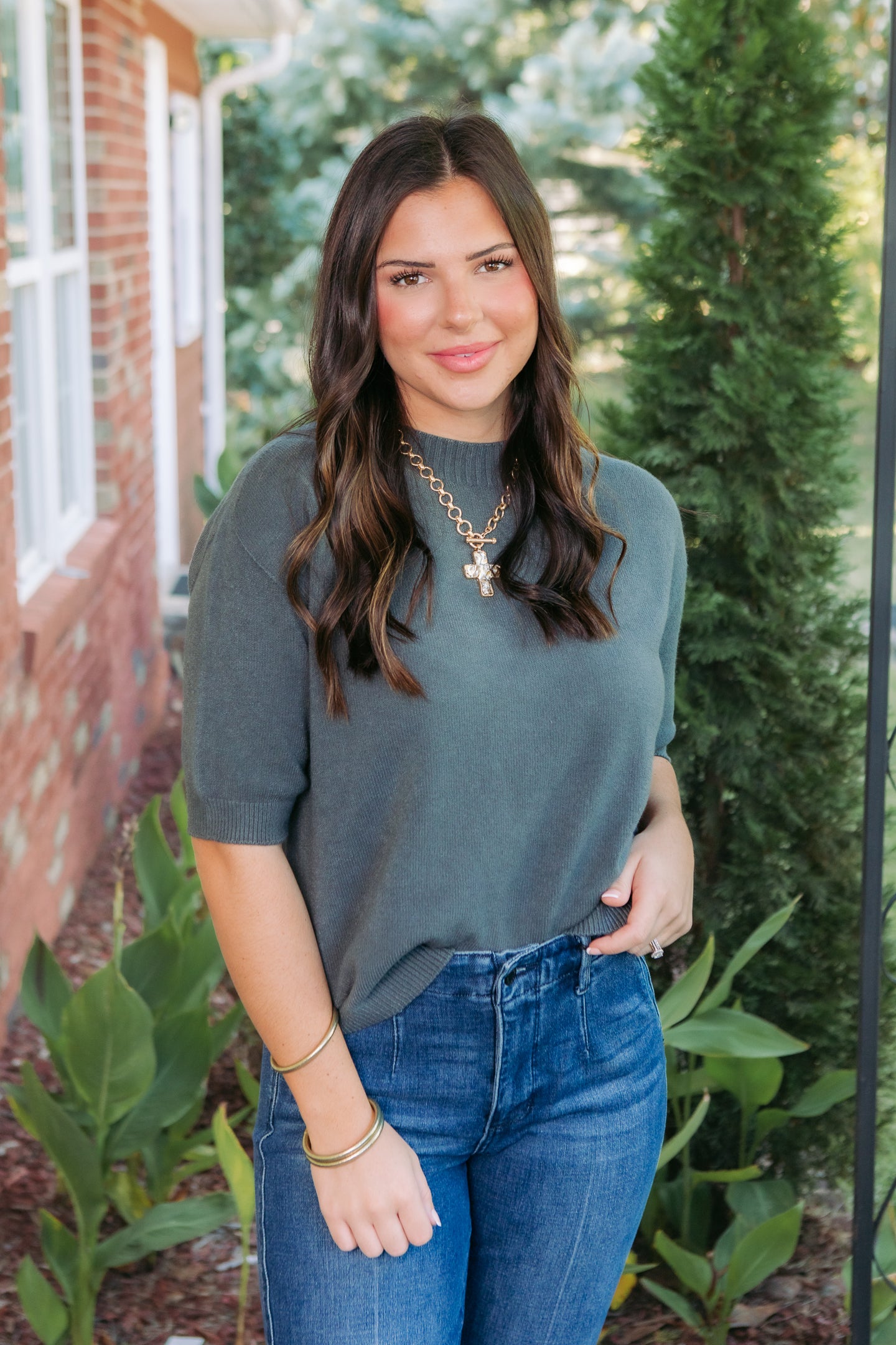 Cobblestone Apparel | Carlotta Short Sleeve Knit Sweater