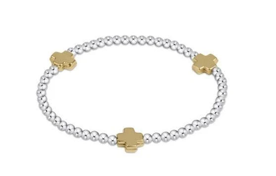 Enewton | Signature Cross Sterling Mixed Metal Pattern 3mm Bead Bracelet Gold